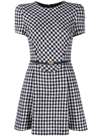 Shop Versace Belted Gingham Dress In Weiss