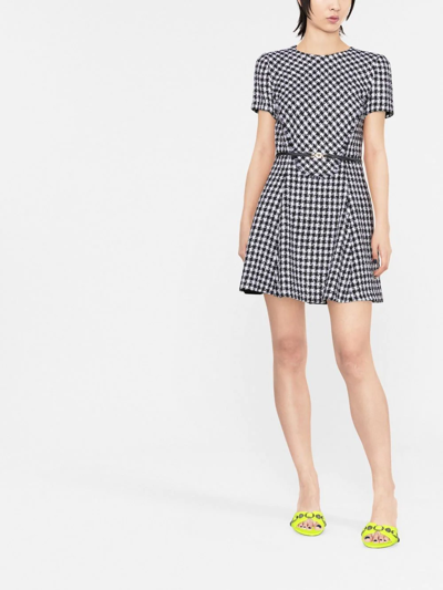 Shop Versace Belted Gingham Dress In Weiss