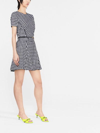 Shop Versace Belted Gingham Dress In Weiss