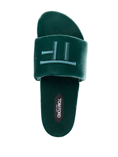 Shop Tom Ford Monogram Velvet Sandals In Grün