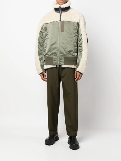 Shop Sacai Panelled Funnel Neck Jacket In Grün