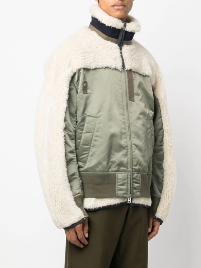 Shop Sacai Panelled Funnel Neck Jacket In Grün