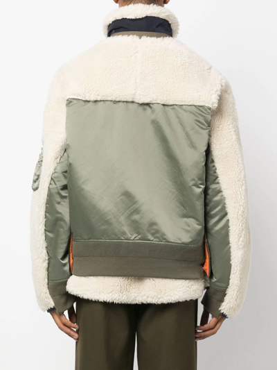 Sacai Panelled Funnel Neck Jacket In Grün