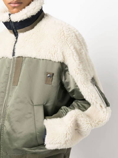 Shop Sacai Panelled Funnel Neck Jacket In Grün