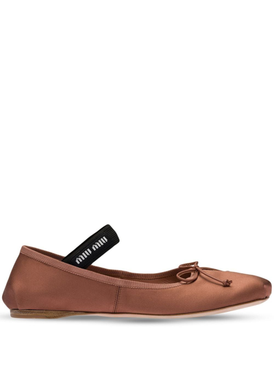 Miu Miu Satin Ballerinas In Braun