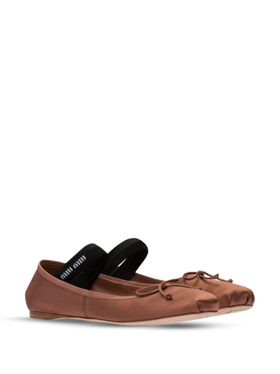 Shop Miu Miu Satin Slip-on Ballerina Shoes In Braun