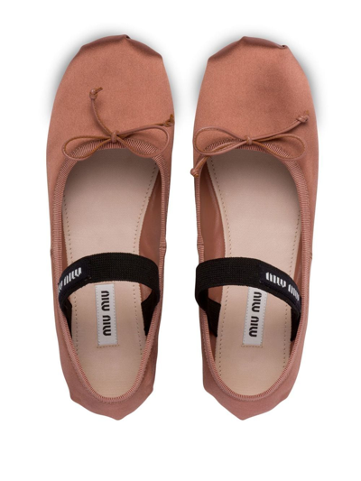 Shop Miu Miu Satin Slip-on Ballerina Shoes In Braun