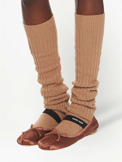Miu Miu Satin Ballerinas In Braun
