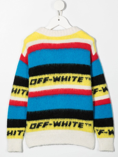 Shop Off-white Striped Logo-embroidered Cardigan In Weiss