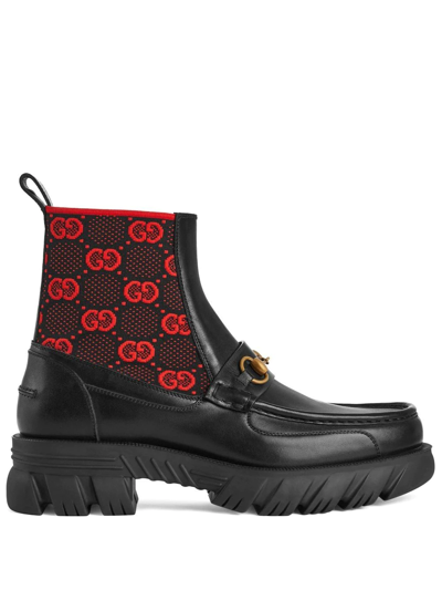 Shop Gucci Gg Jersey Horsebit Ankle Boots In Schwarz
