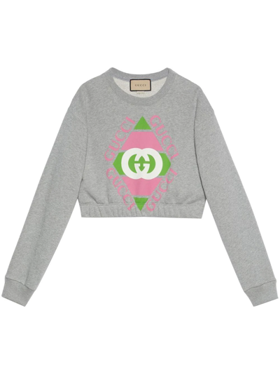 Shop Gucci Rhombus Logo-print Sweatshirt In Grau