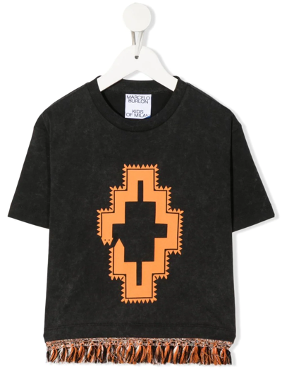 Shop Marcelo Burlon County Of Milan Logo Tassel Trim T-shirt In Grau