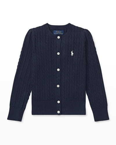 Shop Ralph Lauren Girl's Cable-knit Ribbed Cardigan In Navy Blue