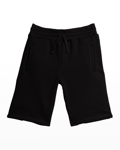 Shop Dolce & Gabbana Boy's Logo Drawstring Jogger Shorts In Black
