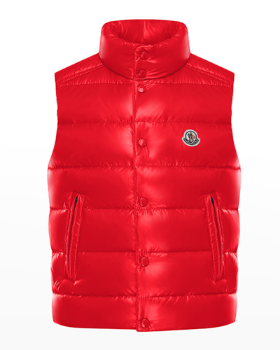 Shop Moncler Boy's Tib Logo Quilted Vest In Red