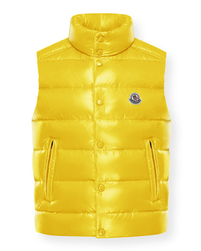 Shop Moncler Boy's Tib Logo Quilted Vest In Yellow