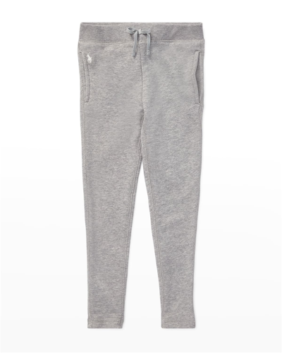 Shop Ralph Lauren Girl's Drapey Terry-fleece Lounge Pants In Light Gray/hthr