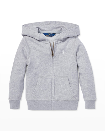 Shop Ralph Lauren Girl's Drapey Terry Zip Hoodie In Light Gray/hthr