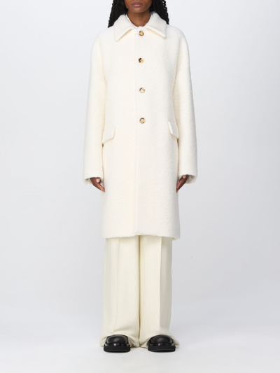Bottega Veneta Fluffy-texture Single-breasted Wool-blend Coat In White