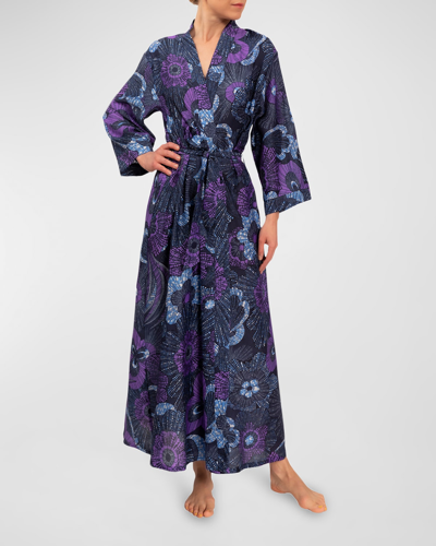 Shop Everyday Ritual Colette Long Sateen Robe In Midnight Garden