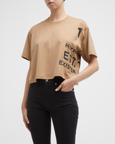 Shop Burberry Laney Graphic-print Crop T-shirt In Camel