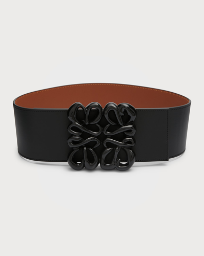 Shop Loewe Anagram Leather Waist Belt In Black Tan