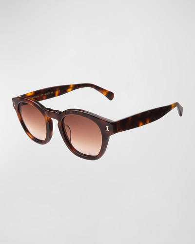 Shop Illesteva Madison Round Acetate Sunglasses In Havana Brown