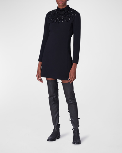 Shop Carolina Herrera Embroidered Mock Neck Mini Dress In Black