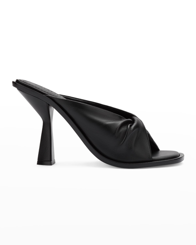 Shop Mercedes Castillo Tina Leather Twist Slide Sandals In Blk Slknap