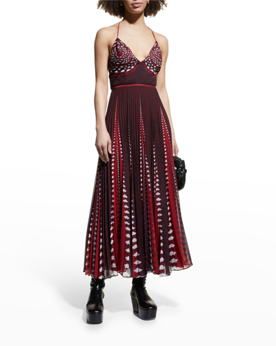 Shop Altuzarra Oceanid Abstract-print Pleated Maxi Dress In Burnt Red Geo Lac
