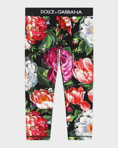 Shop Dolce & Gabbana Girl's Pittorici Floral-print Leggings In Floral Multi