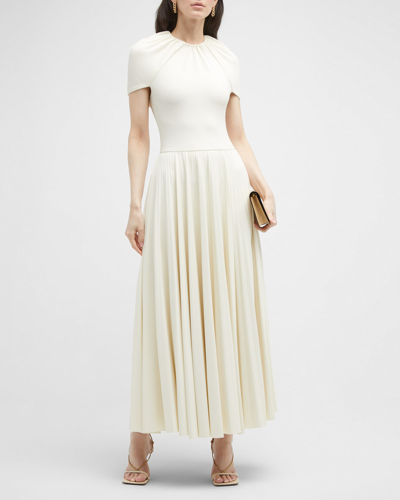 Shop Brandon Maxwell Pleated Maxi Cape Dress In Ivory