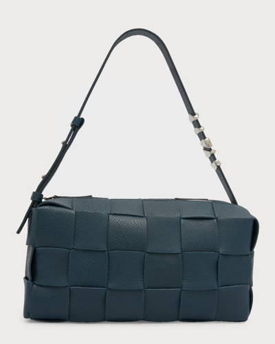Shop Bottega Veneta Cassette Intrecciato Leather Shoulder Bag In Deep Blue