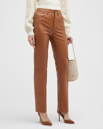 Shop Ag Alexxis Straight Vegan Leather Pants In Canyon Rock