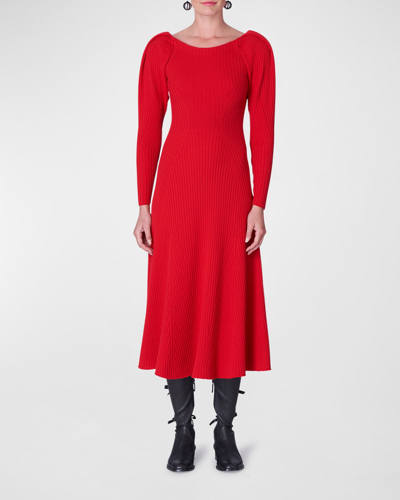 Carolina Herrera Ballet Neck Long Sleeve Rib Virgin Wool Sweater Dress In  Poppy | ModeSens