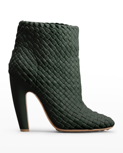 Shop Bottega Veneta Lido Intrecciato Leather Ankle Booties In Dark Green