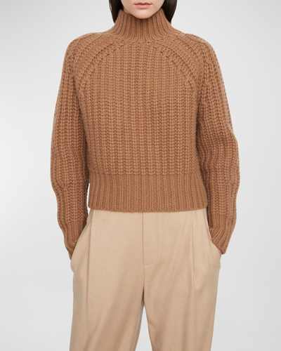 Shop Vince Ribbed Turtleneck Sweater In Camel