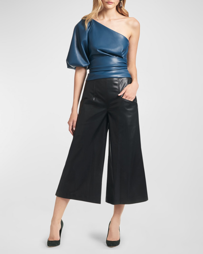 Shop Sachin & Babi Sofie One-shoulder Faux-leather Top In Majolica Blue