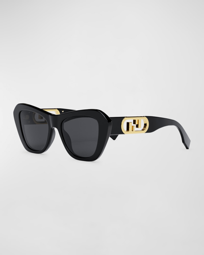 Shop Fendi Ff Nylon Cat-eye Sunglasses In Shiny Black Smoke