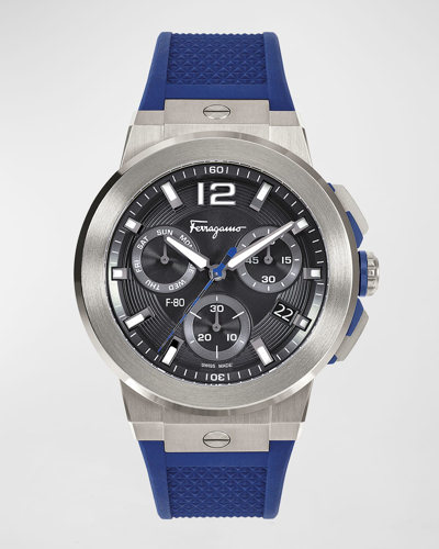 Shop Ferragamo Men's F-80 Titanium Silicone Watch, 44mm In Titan Black Blue