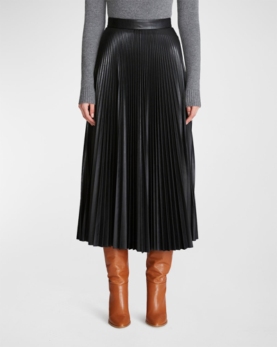 Shop Halston Joss Pleated Faux-leather Midi Skirt In Black