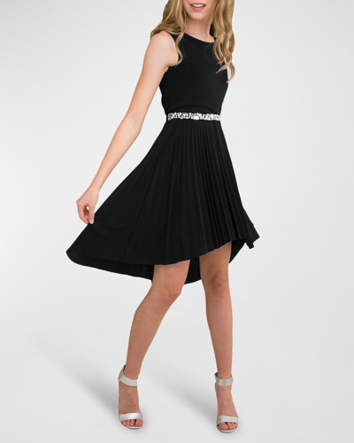 Shop Un Deux Trois Girl's Pleated High-low Dress In Black