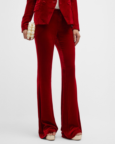 L Agence Lane Flared Velvet Trousers In Red | ModeSens