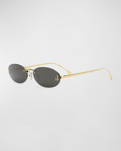 Shop Fendi Embellished Ff Oval Metal Sunglasses In Shiny Endura Gold