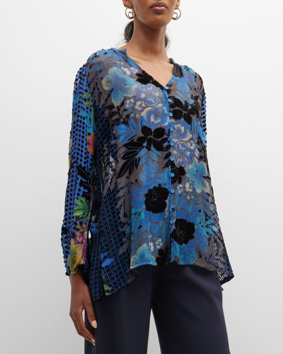 Shop Johnny Was Lydia Floral-print Burnout Blouse In Multi