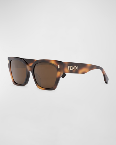 Shop Fendi Logo Square Acetate Sunglasses In Blonde Havana