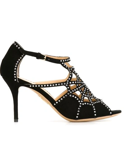 Charlotte Olympia 'lotte' Charlotte's Web Strass Suede Sandals In Black