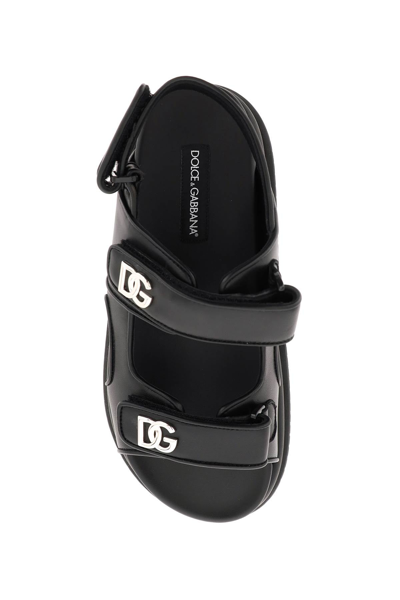 Shop Dolce & Gabbana Leather Sandals With Logo In Black