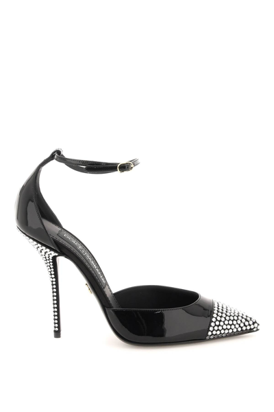 Shop Dolce & Gabbana Patent Leather Pumps With Rhinestones In Black