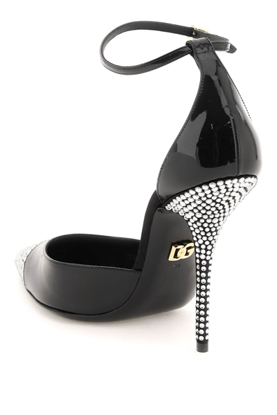 Shop Dolce & Gabbana Patent Leather Pumps With Rhinestones In Black